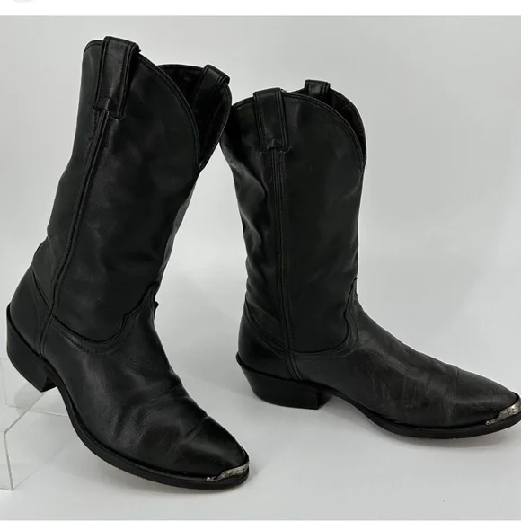 Code West women’s black Leather Cowgirl boots Toe Guard 9.5 D USA Vintage - Picture 1 of 16